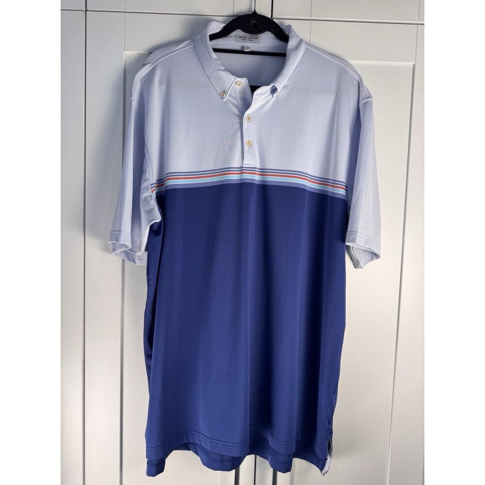 Peter Millar Polo Shirt Blue Summer Comfort Striped Golf Performance Men's XL